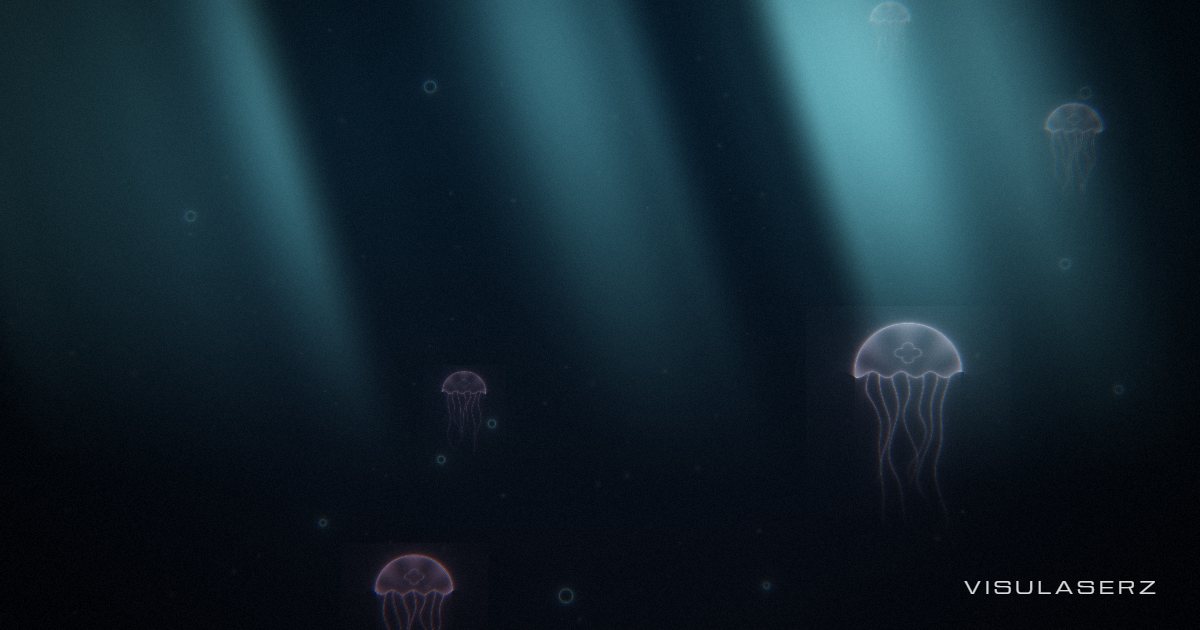 Abyss, a Visulaserz music visualizer scene: Deep-sea jellyfish that pulse on every kick, each glowing with its own band
