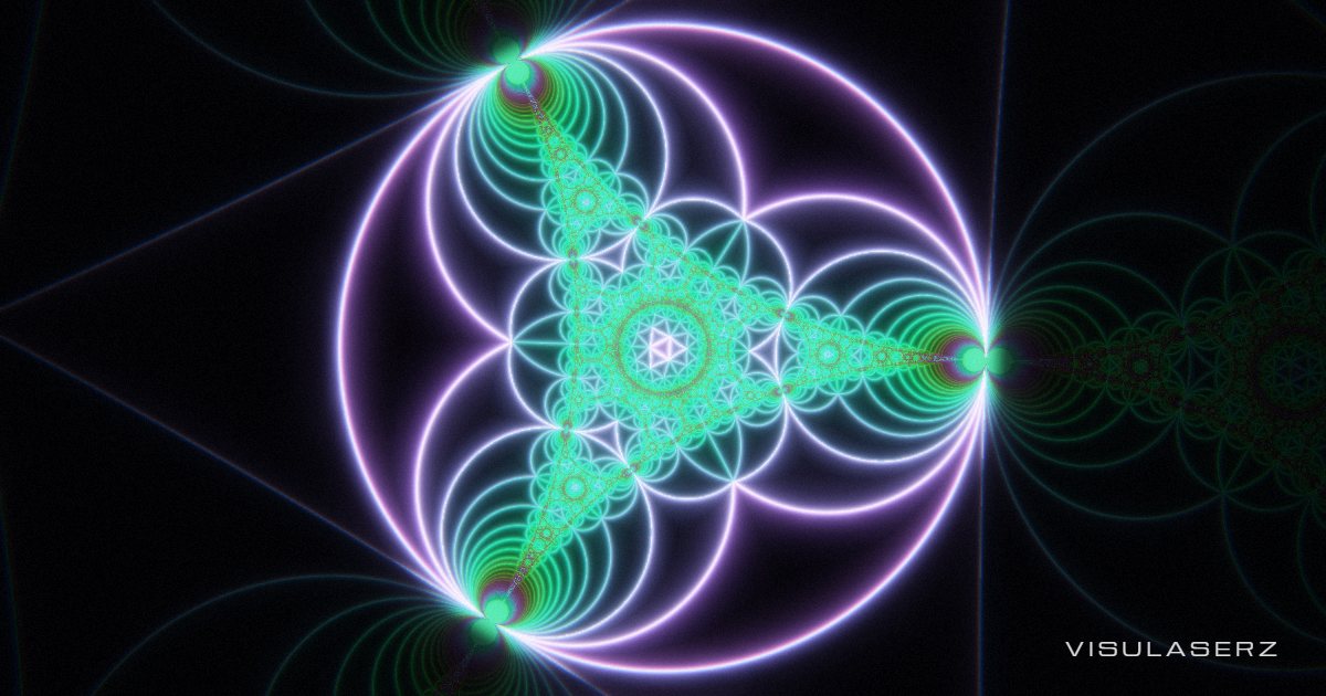 Apollonian, a Visulaserz music visualizer scene: Circles packed into the gaps between circles, one frequency band per nesting depth