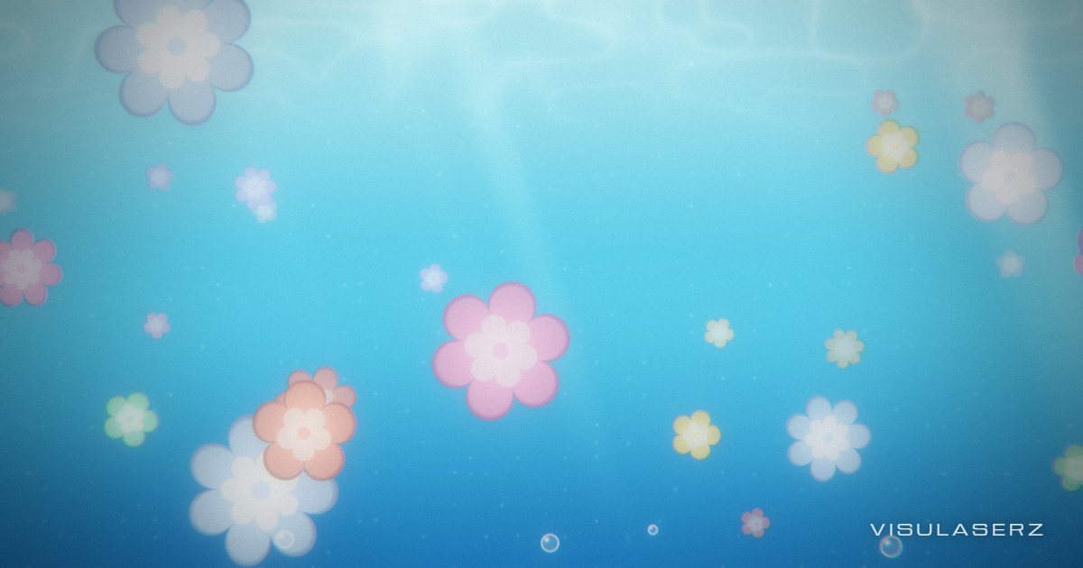 Çiçekli Gökyüzü, a Visulaserz music visualizer scene: The flower-cloud sky of Bikini Bottom: every flower breathes with its own band, each beat turns them all a step and sends up a burst of bubbles