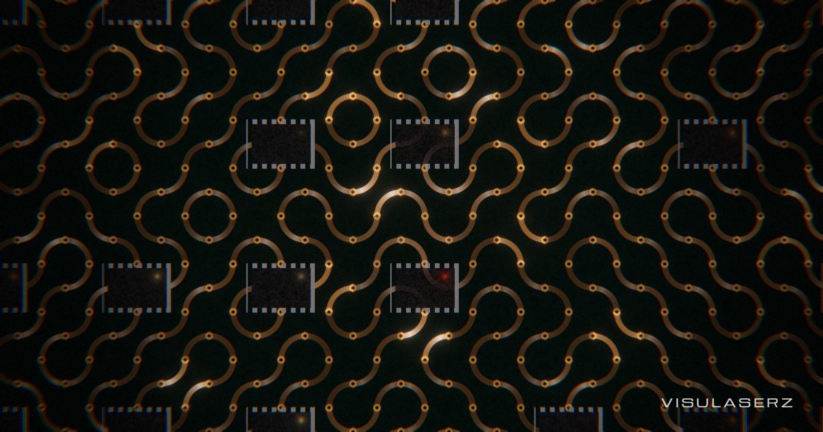Circuit, a Visulaserz music visualizer scene: Truchet-tile circuit board; light pulses run the traces with the song
