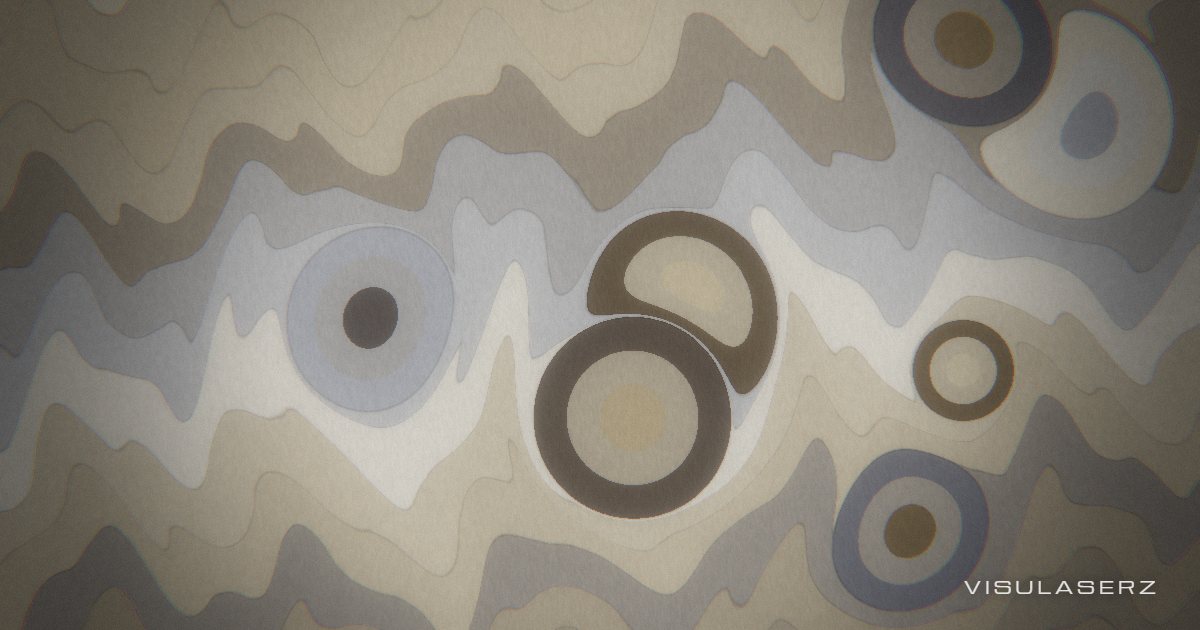 Ebru, a Visulaserz music visualizer scene: Turkish paper marbling; every beat drops a paint stone on the combed bath