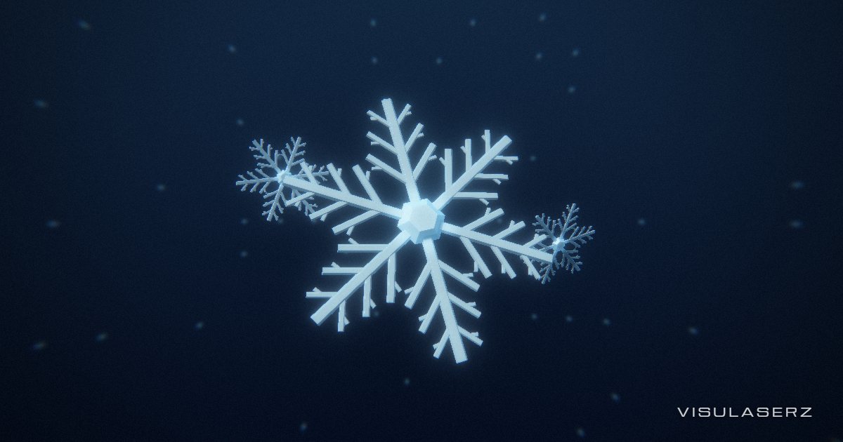 Frost, a Visulaserz music visualizer scene: Faceted six-arm ice crystals with branching geometry; bass expands the lattice and treble catches each frozen edge