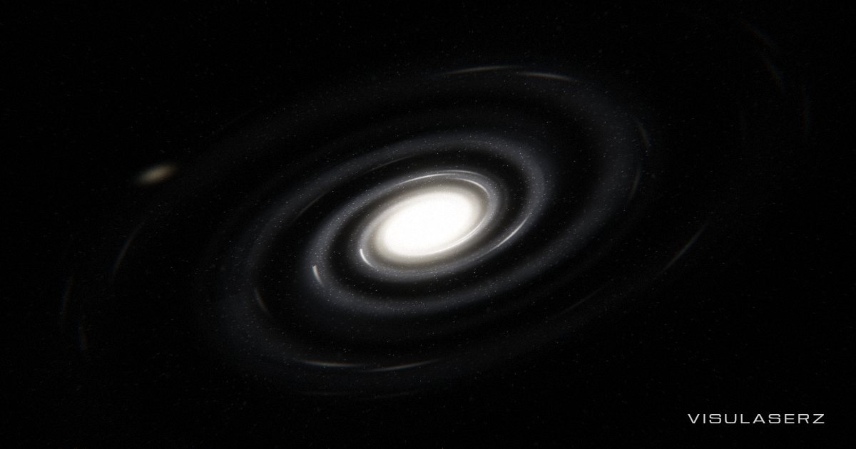 Galaxy, a Visulaserz music visualizer scene: Spiral galaxy where bass throbs in the core and hi-hats sparkle on the rim