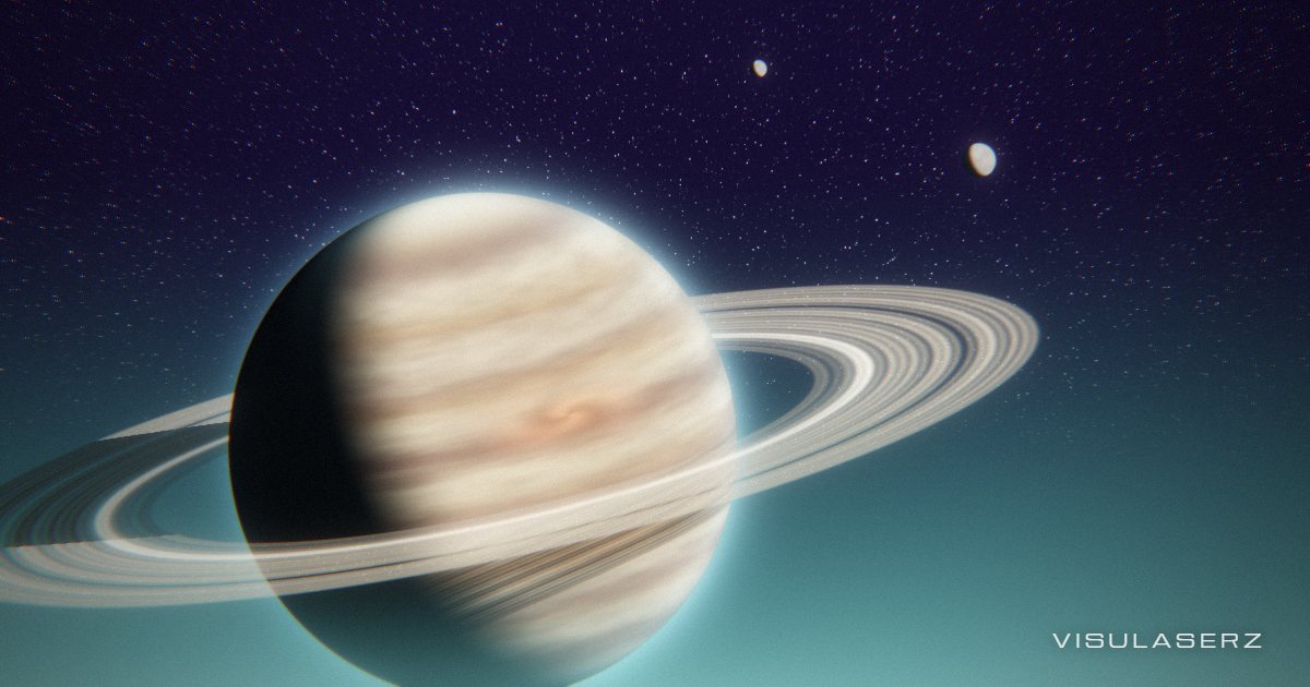 Halkalı Gezegen, a Visulaserz music visualizer scene: The sky of another world: a vast ringed planet rises from the haze, the mids stir its storm, and every beat sends a wave of light out through its rings