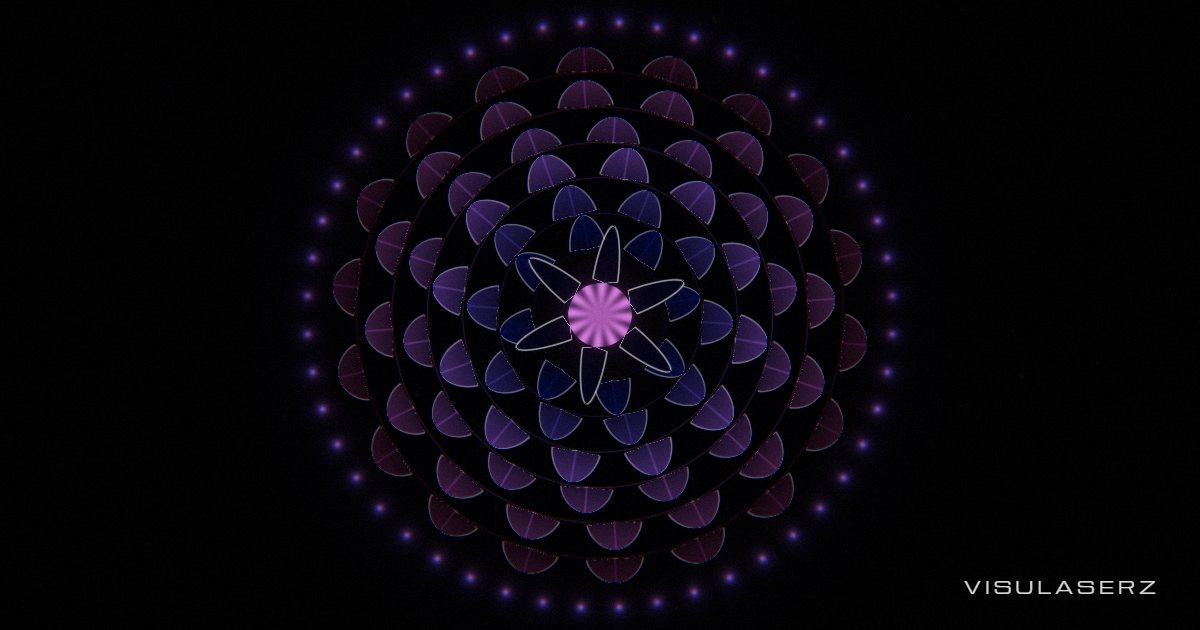 Mandala, a Visulaserz music visualizer scene: Seven rings of petals that open with their bands and breathe on the beat