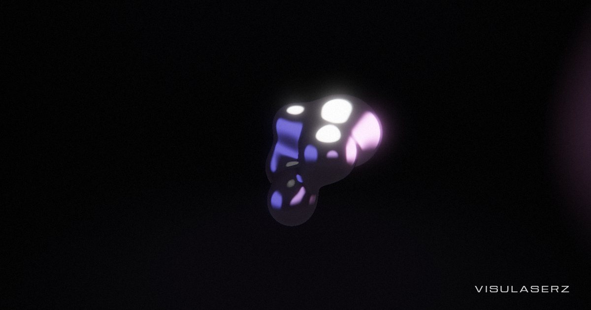 Mercury, a Visulaserz music visualizer scene: Six blobs of chrome melting together; a beat throws them apart