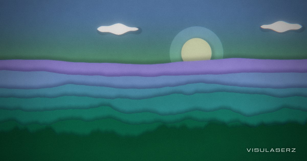 Papercut, a Visulaserz music visualizer scene: Seven sheets of cut paper; every ridge rises and falls with its own band