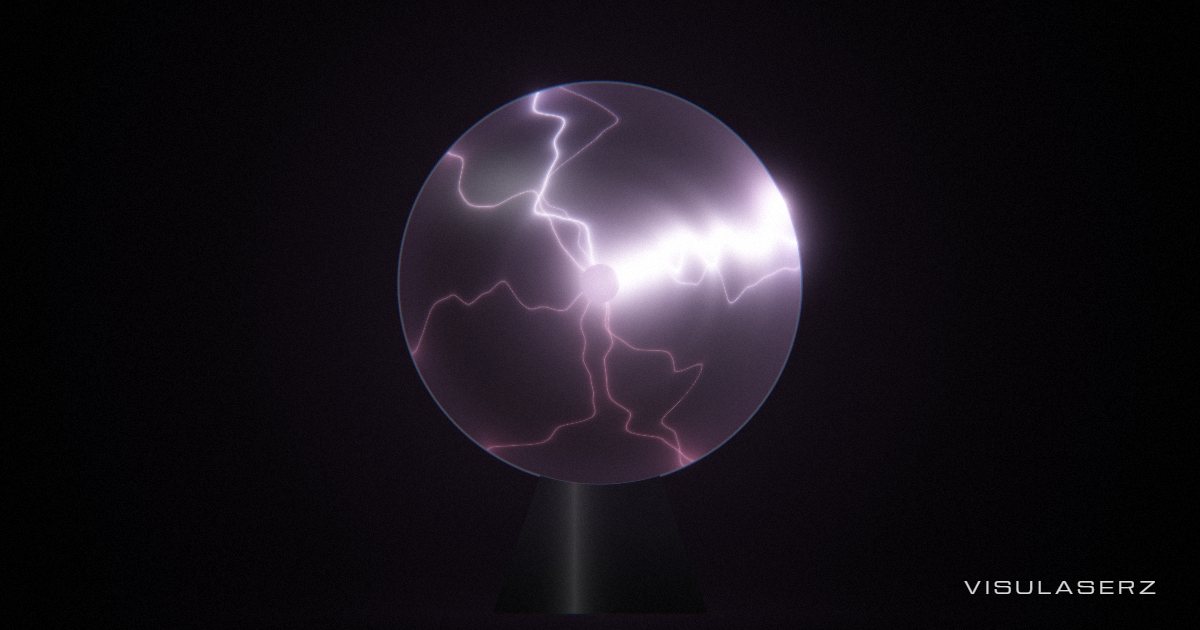 Plasma, a Visulaserz music visualizer scene: Plasma globe whose nine filaments thicken white-hot with their bands