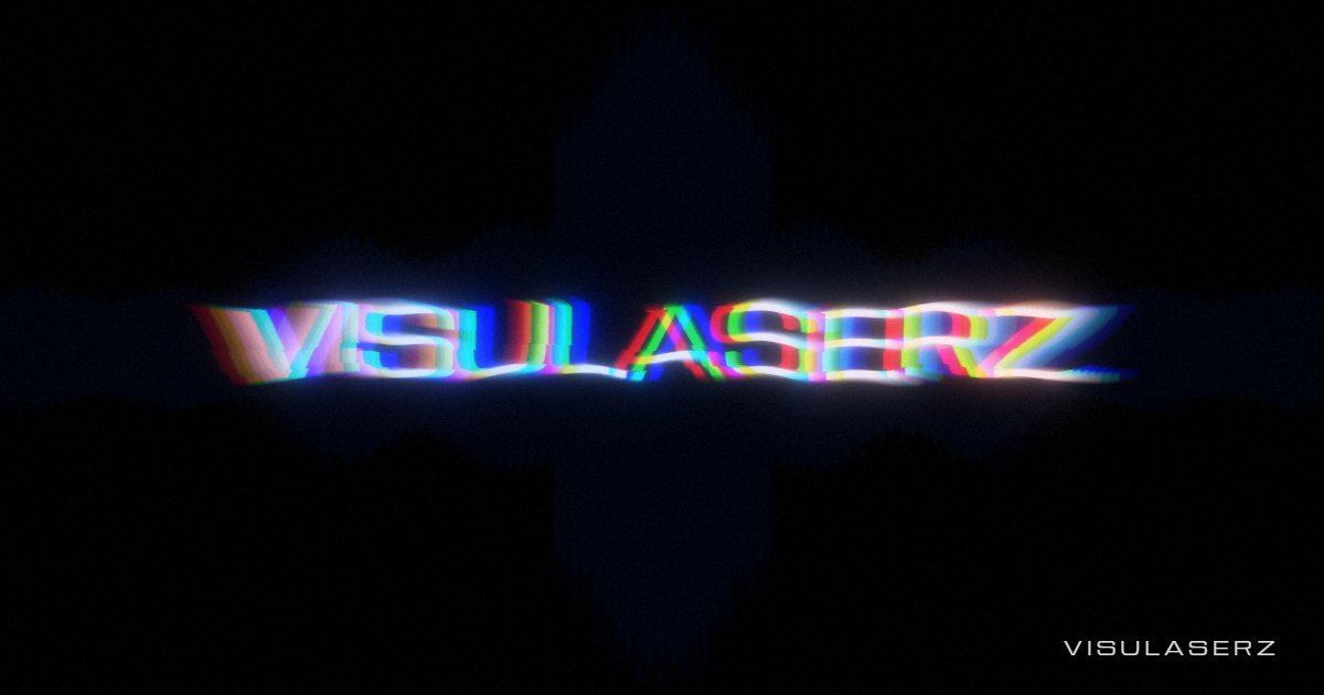 Title, a Visulaserz music visualizer scene: The track title itself, rippled by the waveform and colour-split by the bass
