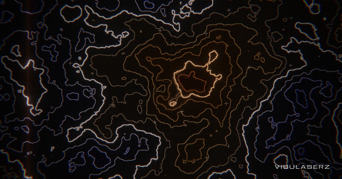Topo, a Visulaserz music visualizer scene: Contour map of ground that will not keep still; beats ripple through it